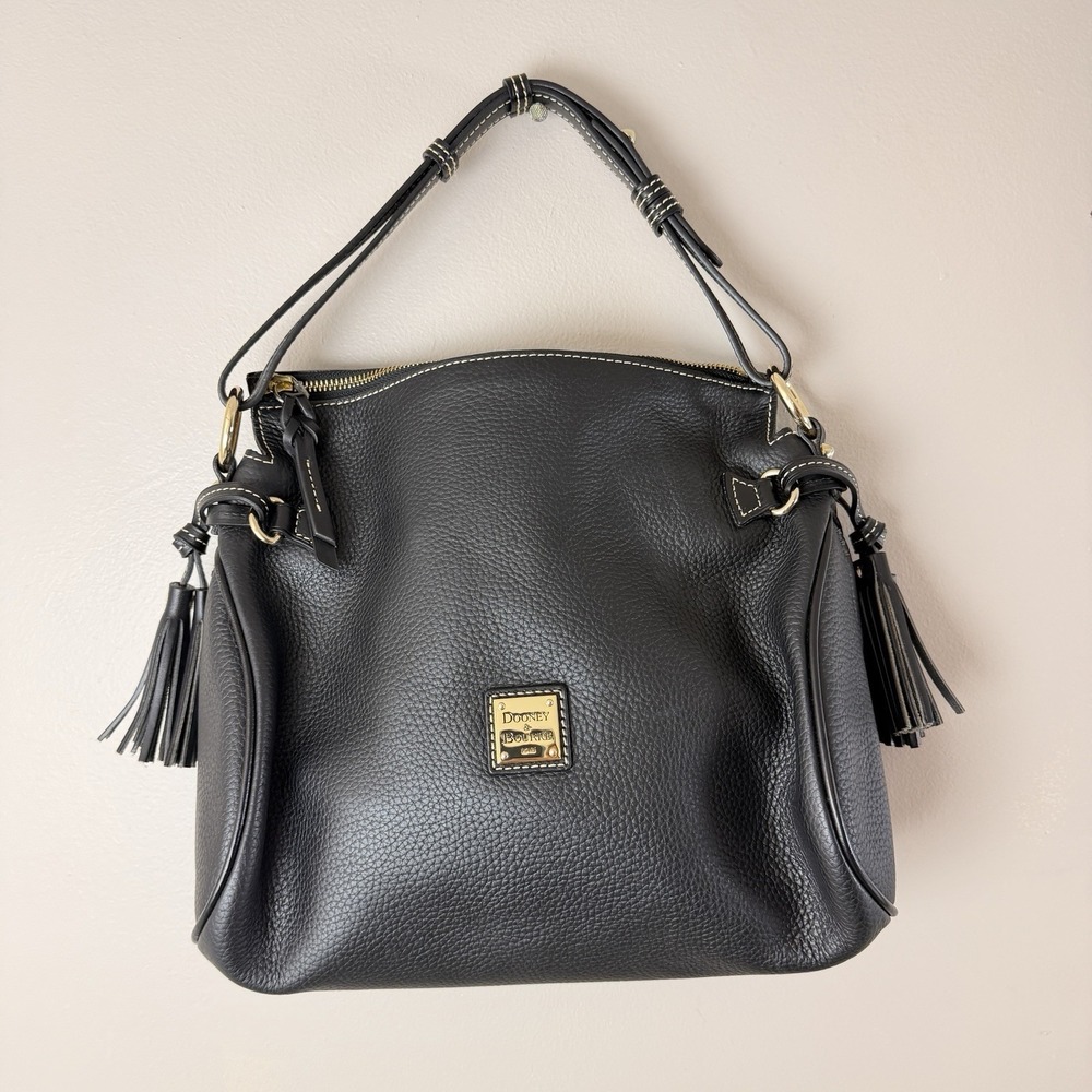 Dooney & Bourke Black‎ Pebbled Leather Tassel Shoulder Handbag Red Interior
